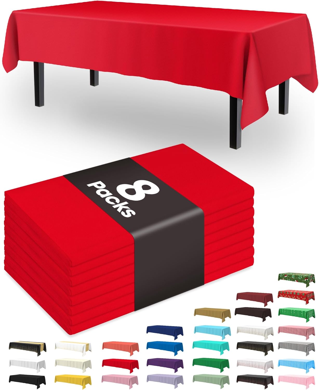 Pureegg Disposable Plastic Table Cloths - 54 x 108 Inch, Leakproof & Sturdy, Red | Perfect for Holidays