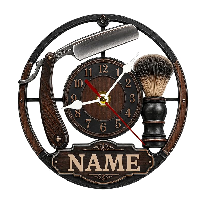 Personalized Barber Wall Clock - Custom Name Barbershop Clock (Variation: Barber Clock 1)