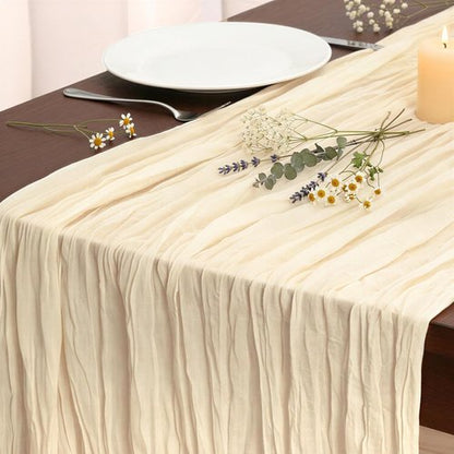 Fixwal Cream Beige Cheesecloth Table Runner - 35x120 Inch | 3 Pack Semi-Transparent Boho Decor for Weddings & Parties