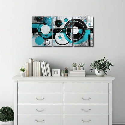 SWQYLB Teal Abstract Wall Art - Blue & Gray Geometric Canvas Print Set | Framed 12" x 16" x 3 Pieces for Home Decor