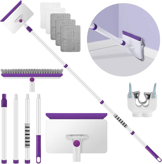 Skiennix Baseboard Cleaner Tool - 60" Extendable Handle with 5 Reusable Pads for Easy Cleaning