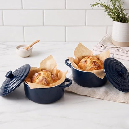 Kook Ceramic Mini Cocotte Set - 12 oz Individual Baking Ramekins | Oven Safe, Microwave & Dishwasher Safe, Navy - Set of 4