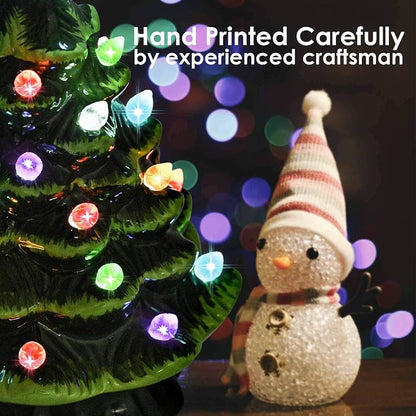 8” Hand-Painted Ceramic Christmas Tree with 32 Lights, 4H Timer - Green