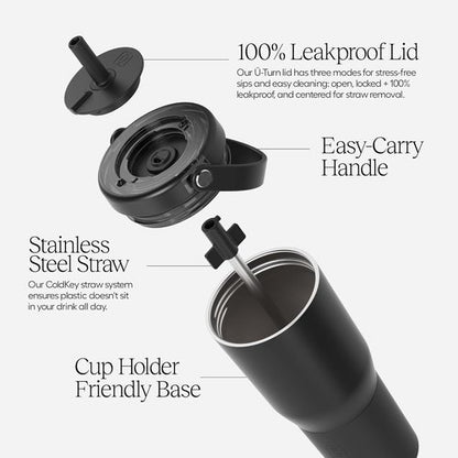 BrüMate Resa 35oz Travel Tumbler - 100% Leakproof with Handle & Flexible SoftSip Straw | Durable Stainless Steel | Dark Aura