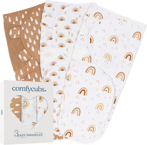 Comfy Cubs Swaddle Blanket Set - 100% Cotton Newborn Wraps, Breathable & Durable | 3 Pack for 0-3 Months - Rainbow Bohemian