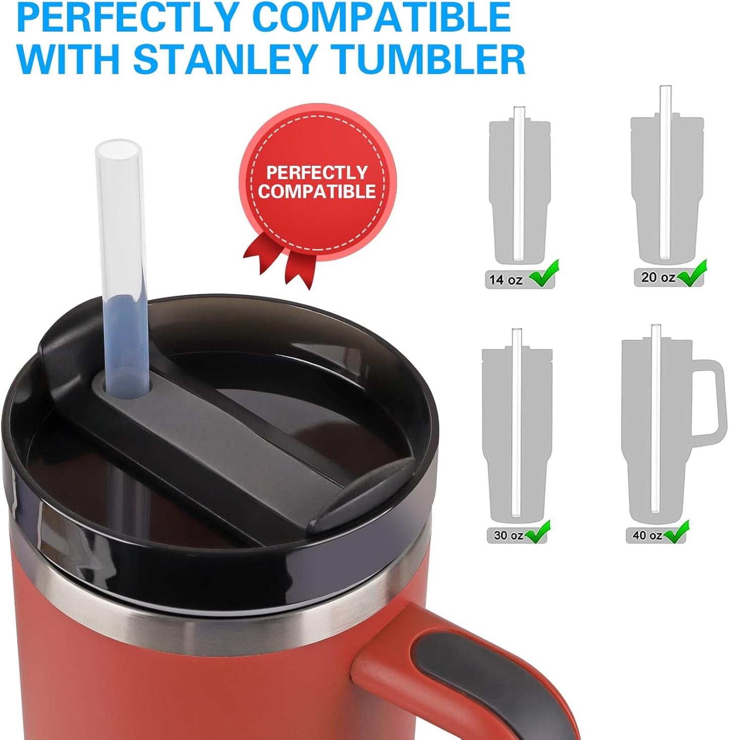 Skiennix Silicone Replacement Straws - 6 Pack for Stanley 20/30/40oz Cups | Reusable Long Straws with Cleaning Brush