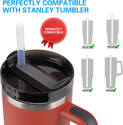 Skiennix Silicone Replacement Straws - 6 Pack for Stanley 20/30/40oz Cups | Reusable Long Straws with Cleaning Brush