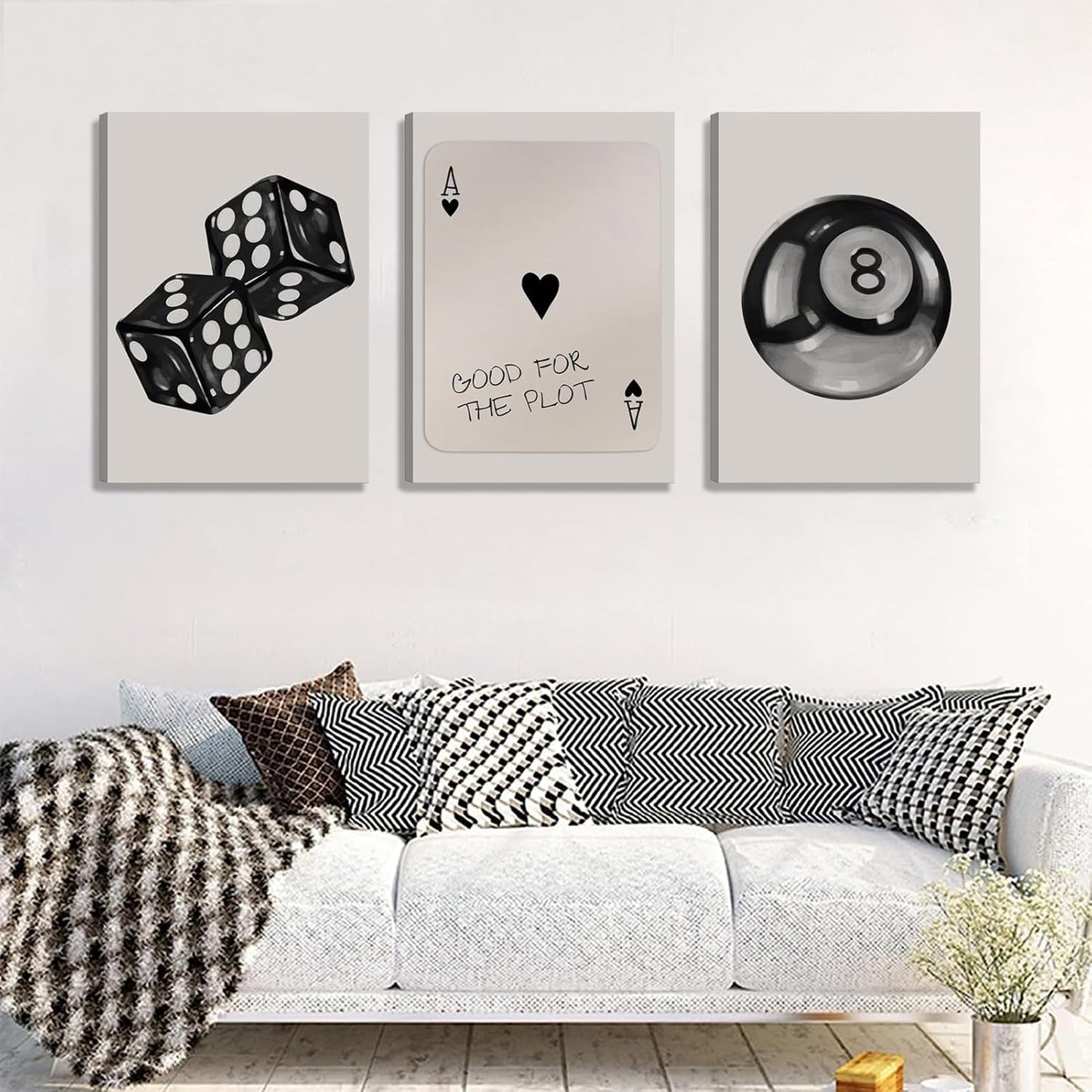 Poker Dice Canvas Wall Art by Funky Retro - Trendy 3-Piece Set for Game Room Decor | 12x16in