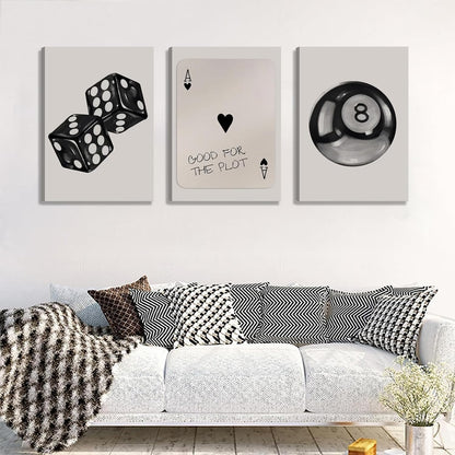 Poker Dice Canvas Wall Art by Funky Retro - Trendy 3-Piece Set for Game Room Decor | 12x16in
