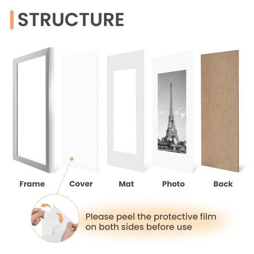 upsimples 8x10 Picture Frame Set of 5, Display Pictures 5x7 with Mat or 8 x 10 Withou, Wall Gallery Photo Frames, Silver