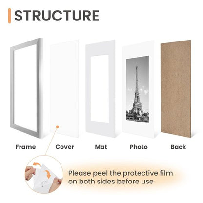 upsimples 8x10 Picture Frame Set of 5, Display Pictures 5x7 with Mat or 8 x 10 Withou, Wall Gallery Photo Frames, Silver