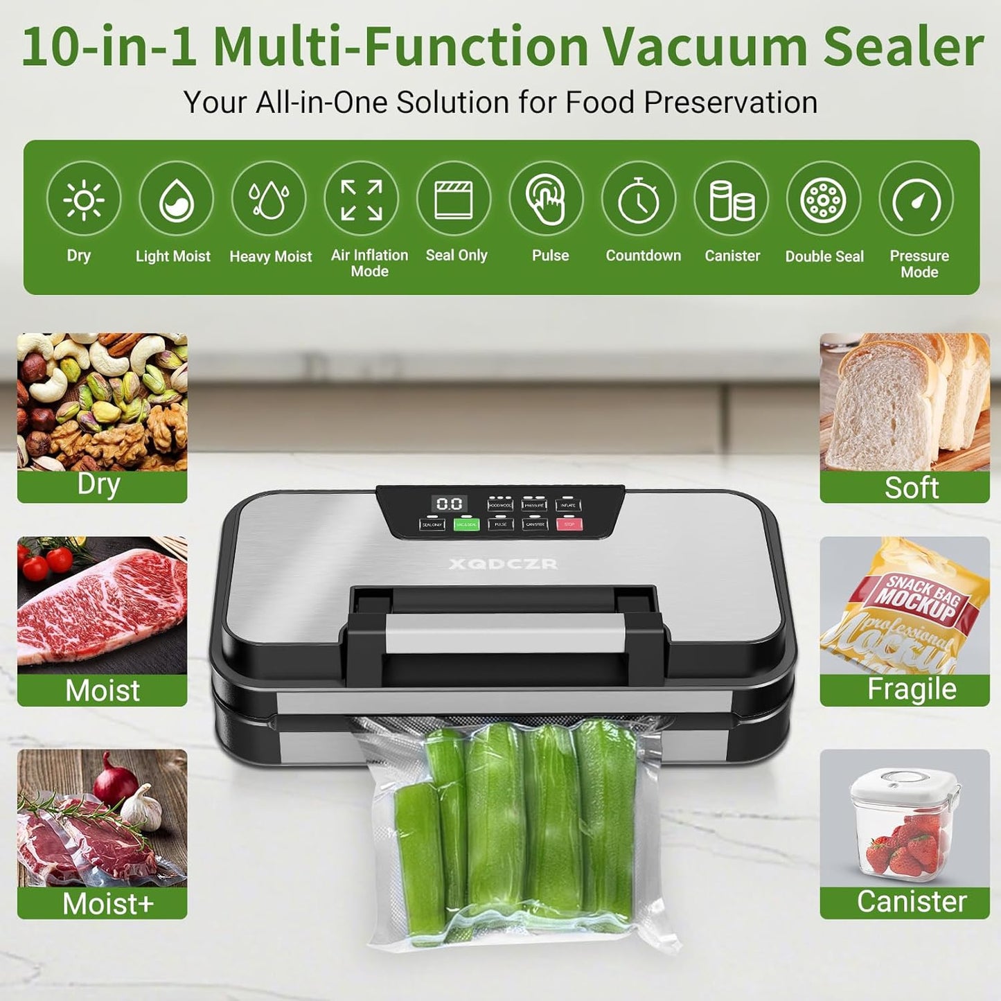 Vacuum Sealer Machine - 95kPa Powerful Double Pump System | 10-in-1 Food Sealing with Built-in Cutter & Storage