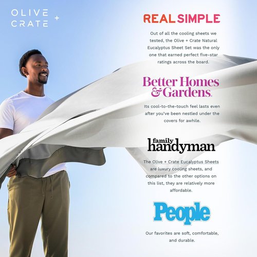Olive + Crate Tencel Lyocell Eucalyptus Queen Size Sheet Set - Cooling Tencel Sheets for Hot Sleepers with 18 Inch Deep Pocket Fit - White Snow 4-Piece Set