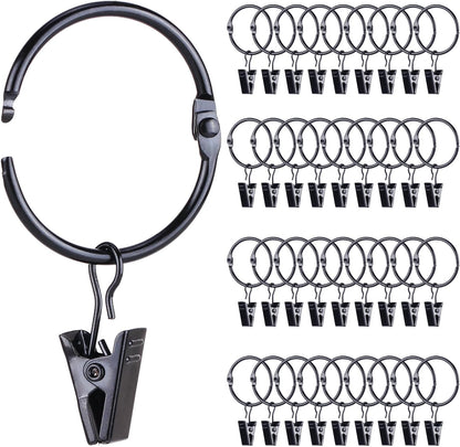 Skiennix 36-Pack Metal Curtain Rings - Openable Clips, Heavy Duty, Rustproof | 1.22" Diameter, Black