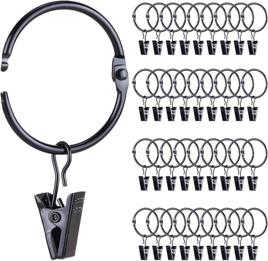 Skiennix 36-Pack Metal Curtain Rings - Openable Clips, Heavy Duty, Rustproof | 1.22" Diameter, Black