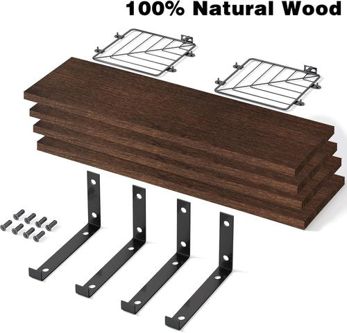 Fixwal Floating Bathroom Shelves - Rustic 15.8in Wood Wall Decor for Bathroom, Living Room & Kitchen | Dark Brown