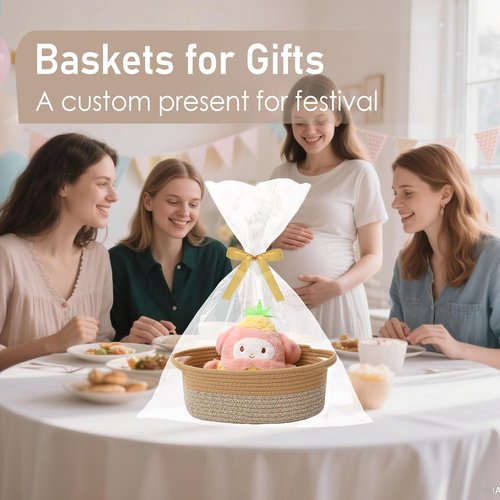 JMvicyroam Woven Basket - Small Rope Storage Bin with Handles for Organizing Shelves | Jute & Brown
