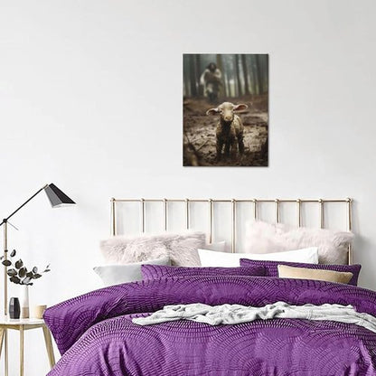 FOSMXA Jesus and Lamb Canvas Wall Art - Inspirational Christian Decor for Bedroom & Living Room | 12x16 Inch