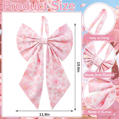 Suncalla Spring Cherry Blossoms Wreath - 2 Pcs Large Pink Tree Topper | Rustic Burlap Decor 19.6'' x 11.8''