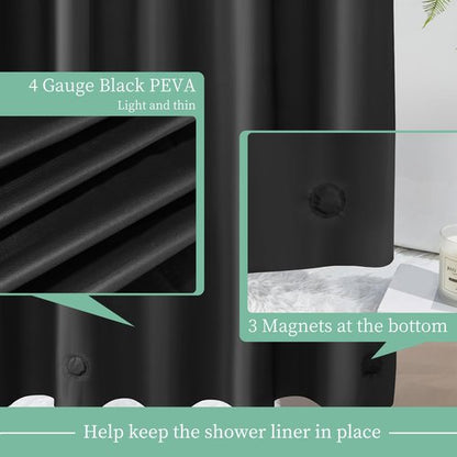 Mrs Awesome Black Shower Curtain Liner with 3 Magnets, 72x72 Premium Flexible Sturdy Plastic Shower Curtain for Bathroom Lightweight & Waterproof, Black