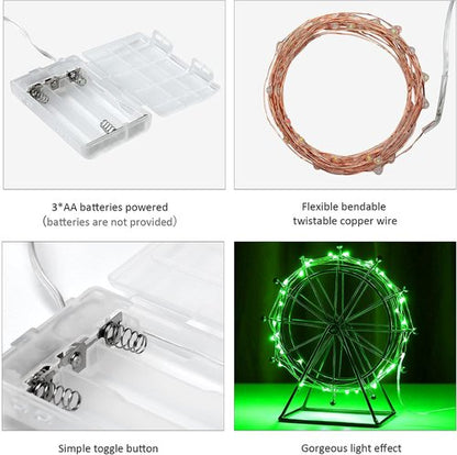 Ariceleo Mini Fairy Lights - Battery Operated Copper Wire String Lights | 2 Pack, 16ft Green for St. Patrick's Day & Decor