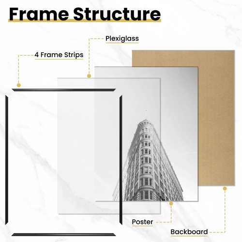 Fun Memories 12x16 Poster Frame for Photo, Posters & Art Prints, Horizontal or Vertical Wall Mounting Scratch-Proof Wall Gallery Photo Frame (Black, 3 Pack)