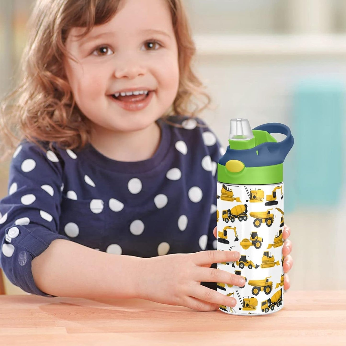 Skiennix Stainless Steel Water Bottle | 12 Oz Vacuum Insulated for Kids - Construction Truck Design