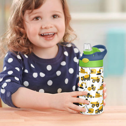 Skiennix Stainless Steel Water Bottle | 12 Oz Vacuum Insulated for Kids - Construction Truck Design