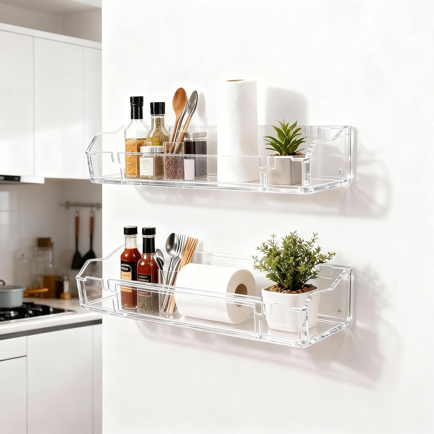 Upsimples Clear Acrylic Floating Shelves - Stylish Wall Organizer for Living Room, Bedroom & Kitchen