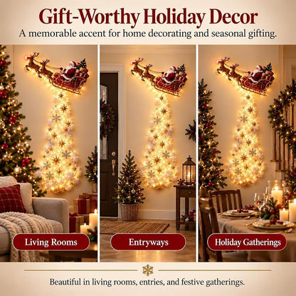 Christmas Magic Trail Wall Light with Santa Sleigh & Reindeer - Indoor Hanging Decor (Variation #D)