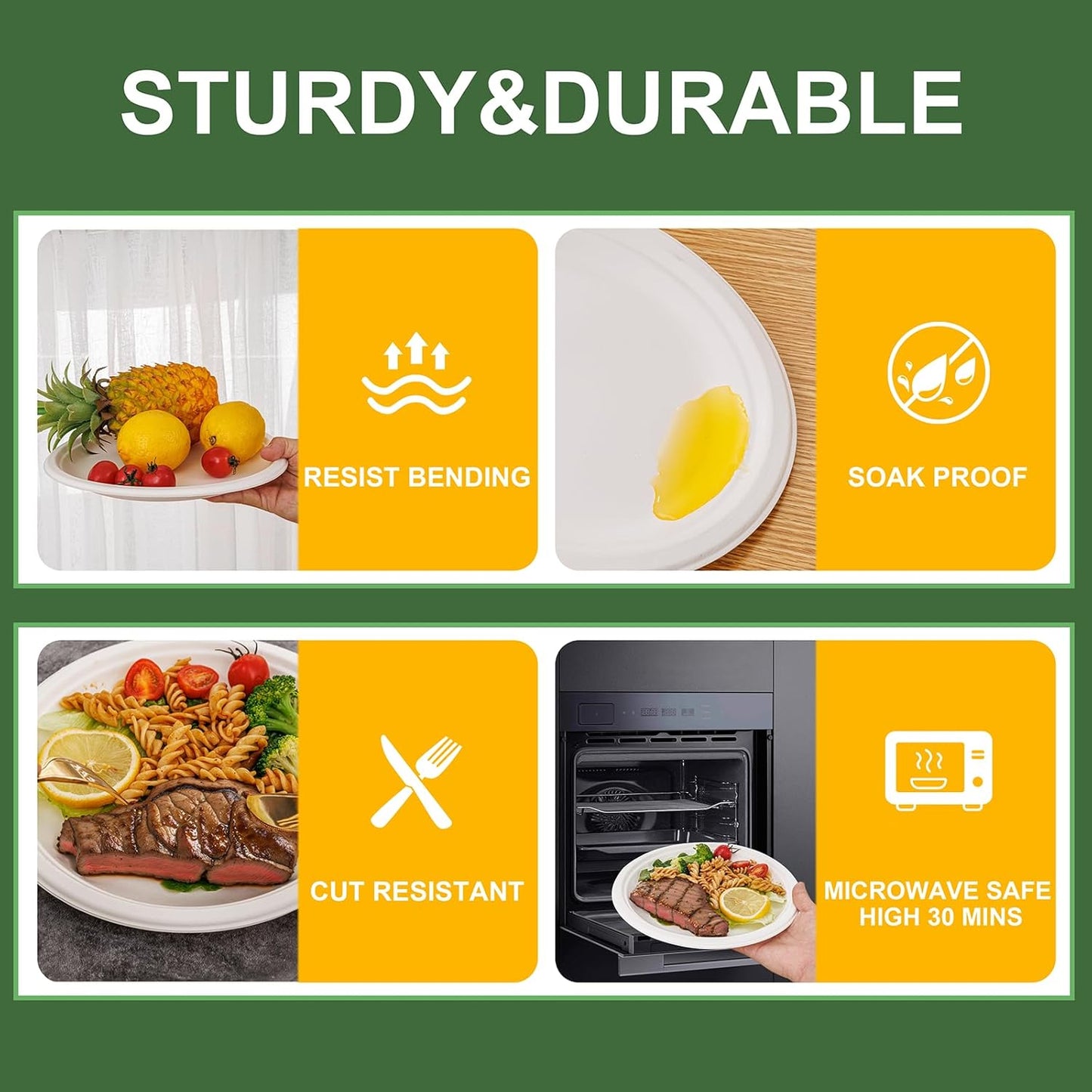 WELLIFE 10-Inch Compostable Paper Plates - 125-Pack Heavy-Duty, Eco-Friendly & Microwaveable | BPI Certified