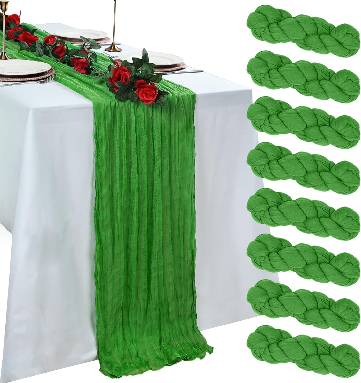 Skiennix 10ft Green Cheesecloth Table Runner - Rustic Boho Sheer for Easter & Spring Celebrations