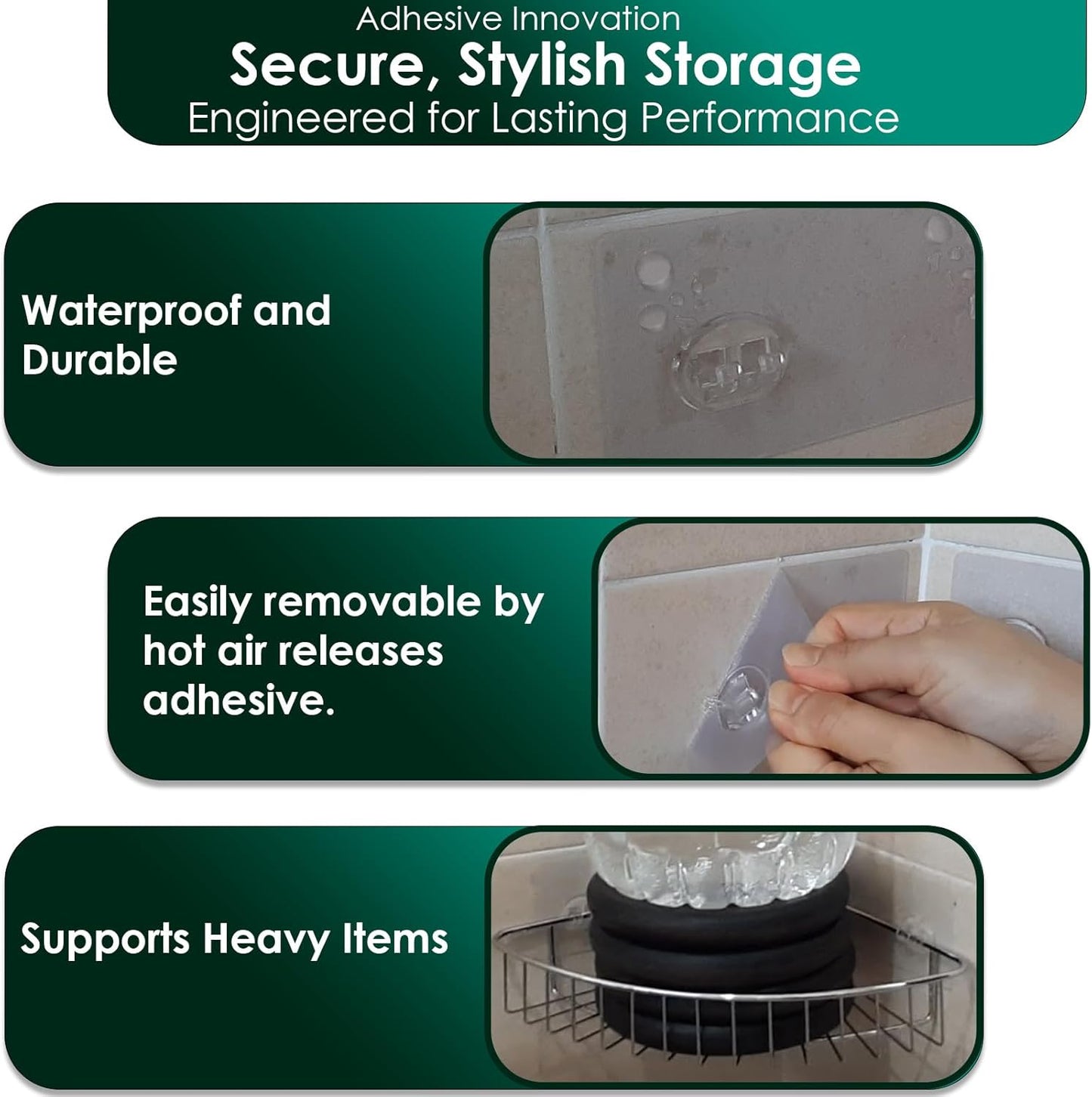 Shower Caddy Adhesive Replacement, Shower Shelf Adhesive, Shower Adhesive Strips, Adhesive Stickers Transparent 2 Flat Hooks 6 1/2