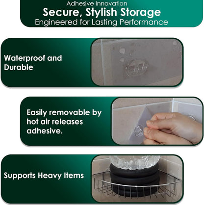Shower Caddy Adhesive Replacement, Shower Shelf Adhesive, Shower Adhesive Strips, Adhesive Stickers Transparent 2 Flat Hooks 6 1/2
