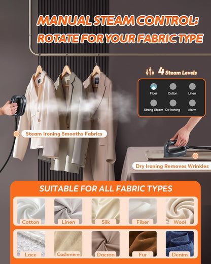 2200W Professional Steam Station by [Brand Name] - Dual Rapid Heat System & 1.2L Tank for 65 Mins of Steam | Silver-Grey Clothing Iron with Auto Shut-Off
