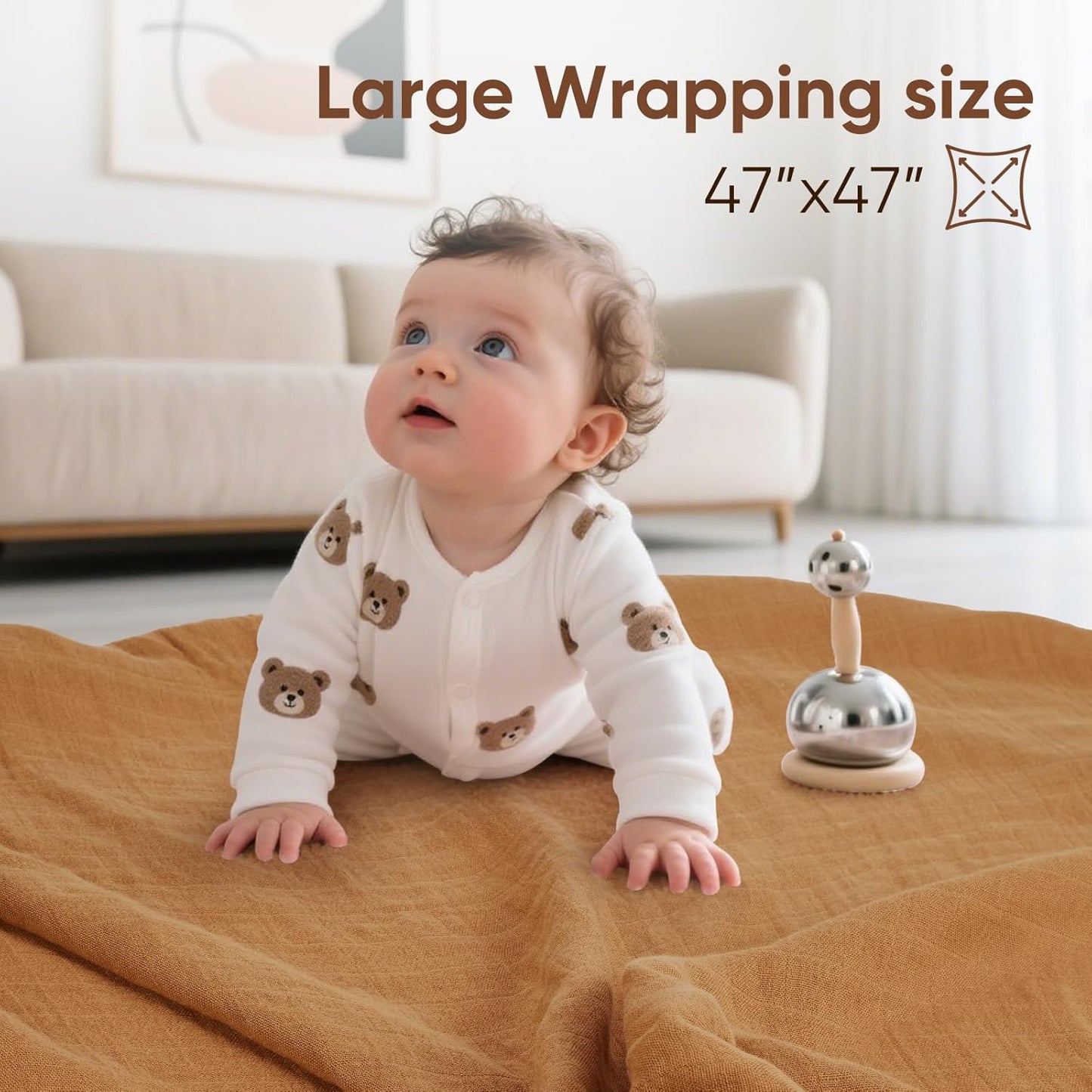 MIGIOL Muslin Swaddle Blankets - Soft Baby Essentials for Newborns | 47x47 Inches, 3-Pack (Pink & Coffee)