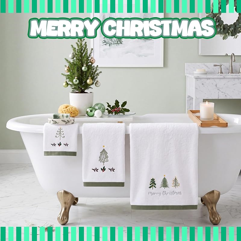 Peryiter 6 Pack Christmas Tree Towel Set - Embroidered Cotton Bath, Hand & Washcloths (Variation: Christmas Tree)
