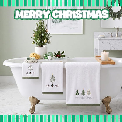 Peryiter 6 Pack Christmas Tree Towel Set - Embroidered Cotton Bath, Hand & Washcloths (Variation: Christmas Tree)