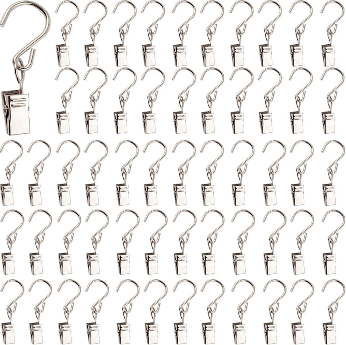 RONYOUNG Stainless Steel S Hooks - 50PCS Durable Curtain Clips for Hanging Lights & Decorations | 2.4 Inch Silver