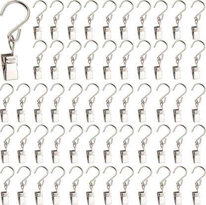 RONYOUNG Stainless Steel S Hooks - 50PCS Durable Curtain Clips for Hanging Lights & Decorations | 2.4 Inch Silver