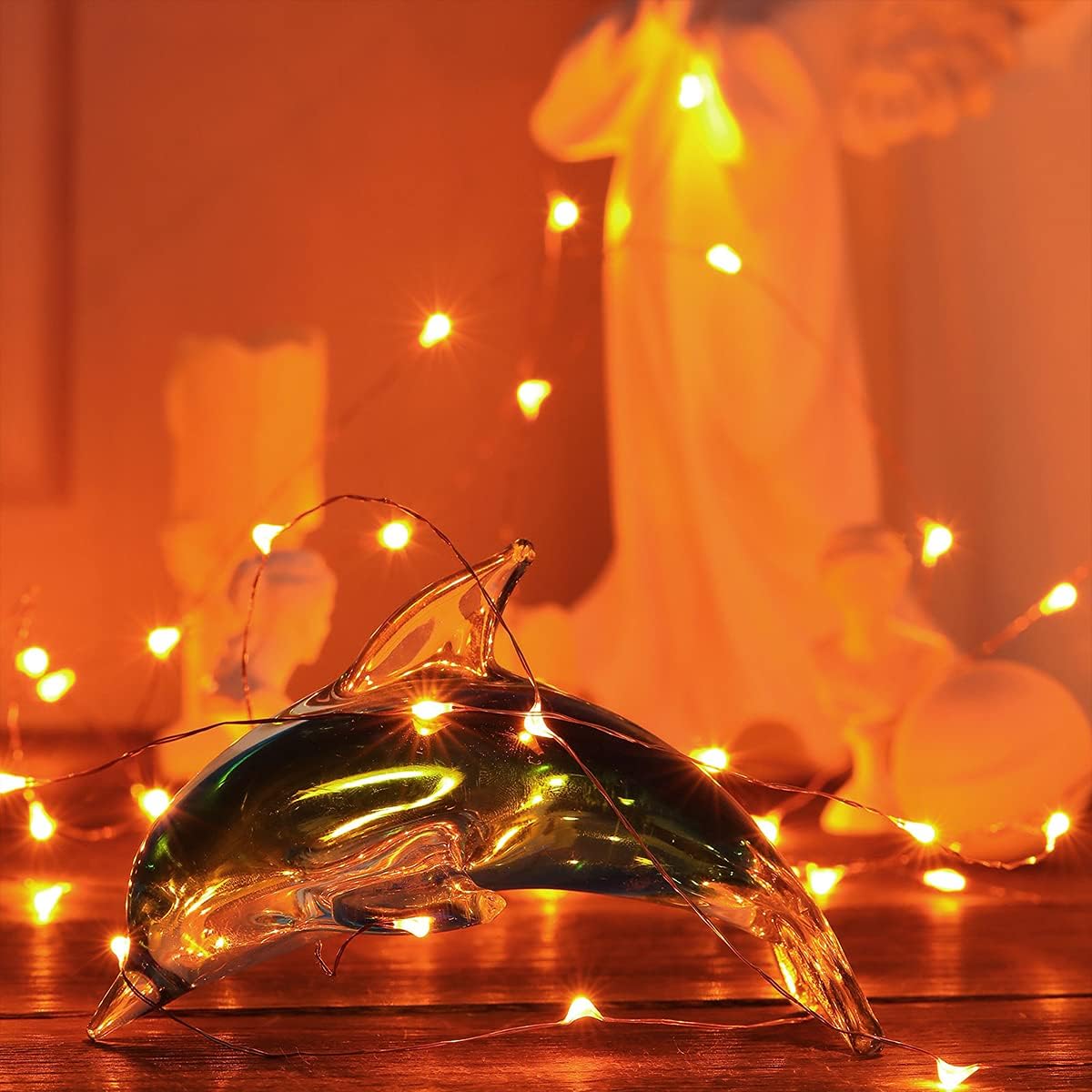 Ariceleo Mini Halloween Fairy Lights - Battery Operated Copper Wire String Lights | 16ft Orange for Bedroom & Party Decor
