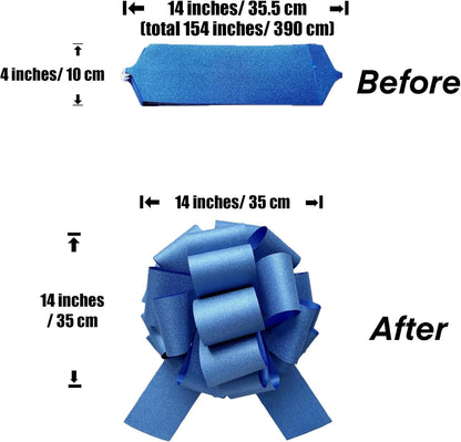 Skiennix Large Royal Blue Pull Bow - 14 Inch Glitter Ribbon for Gifts, Parties & Home Decor