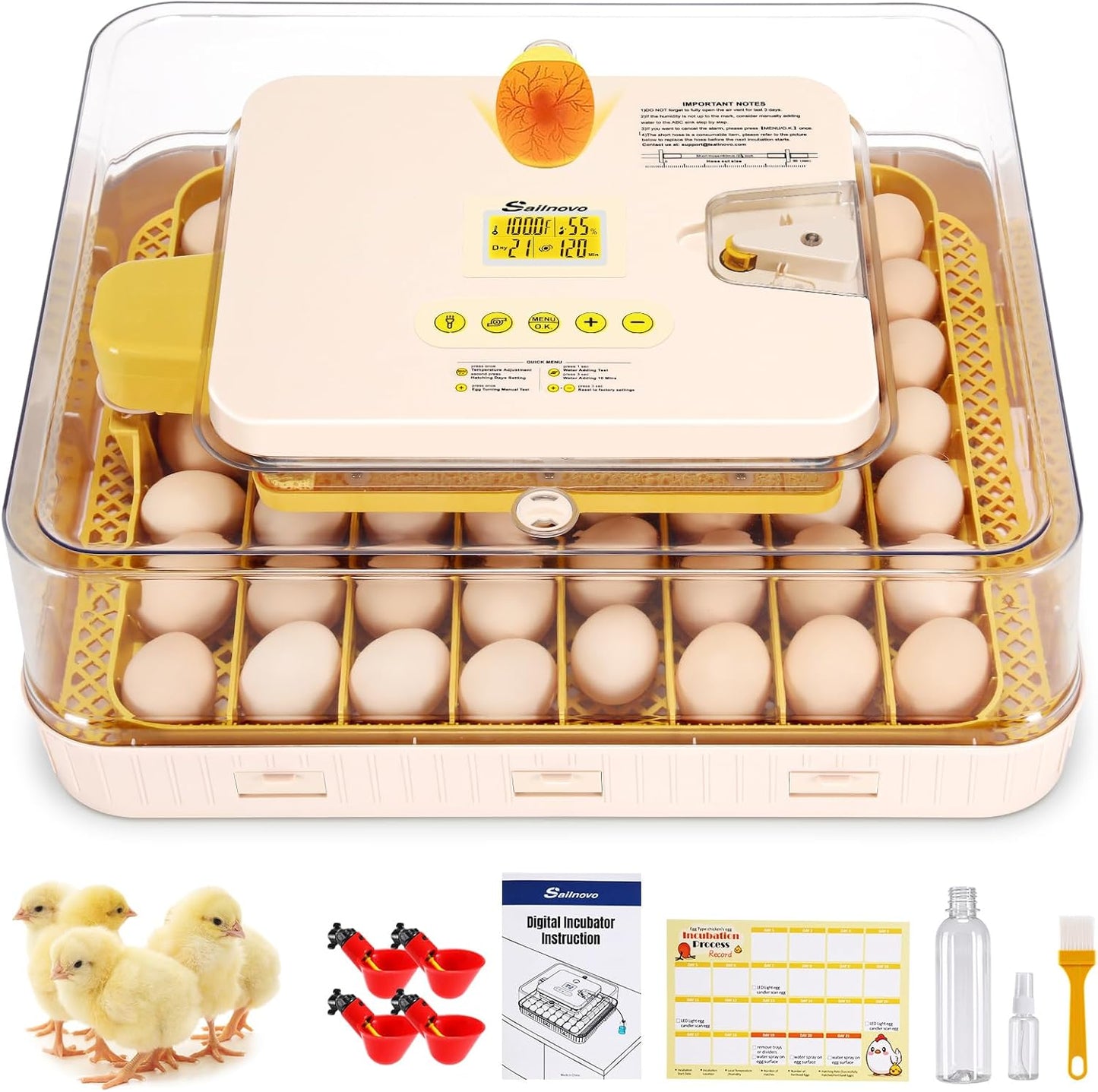 Sailnovo 56 Egg Incubator - Automatic Egg Turning & Humidification | Temperature Control for Chicken, Duck, Quail Eggs