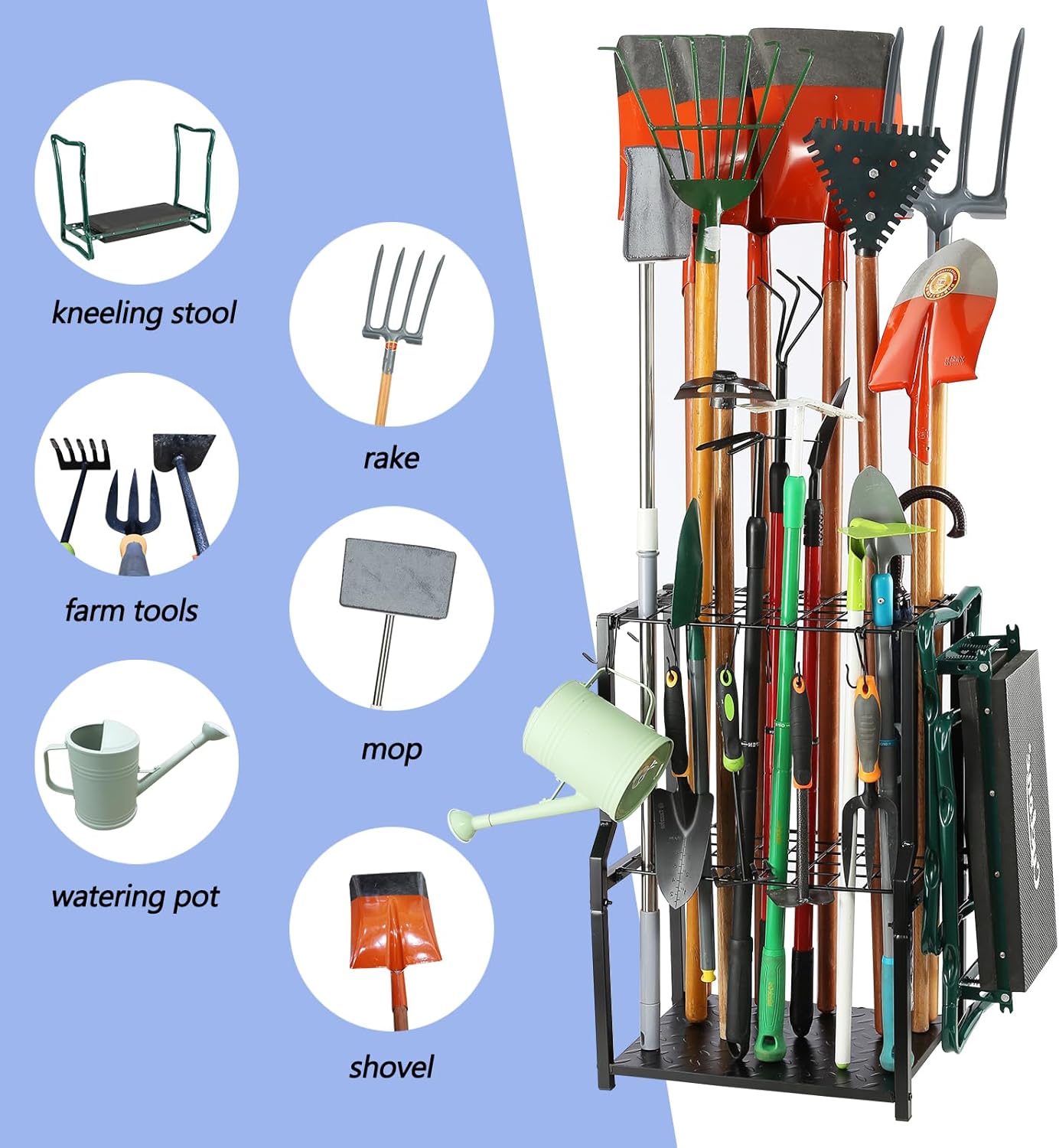 UU-Major Garden Tool Organizer - Heavy Duty Free Standing Rack for Garage & Outdoor Storage