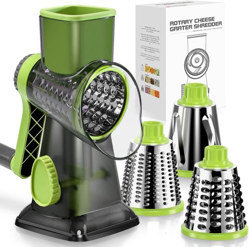 KEOUKE Rotary Cheese Grater - Hand Crank Shredder with 3 Stainless Steel Blades | Safe & Labor-Saving Kitchen Tool