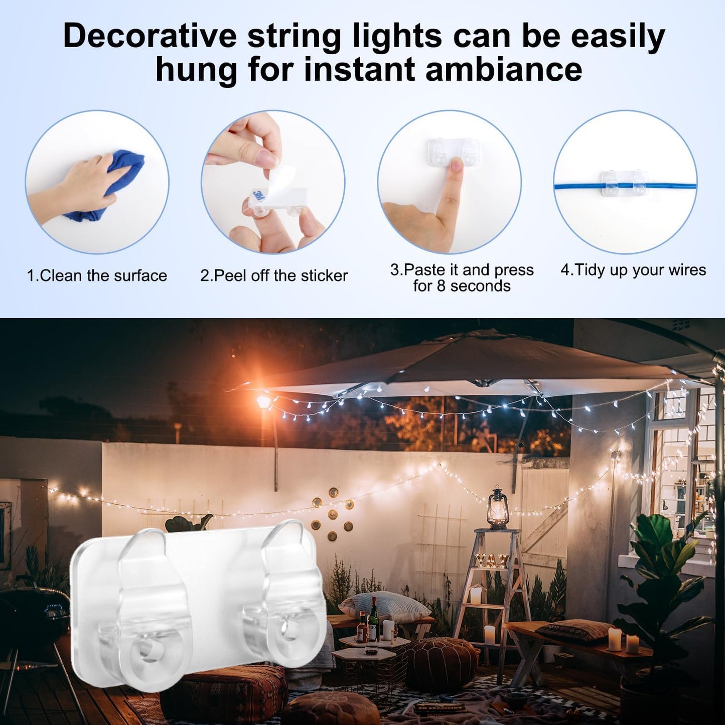 Outdoor Light Clips by [Brand Name] - 50 Heavy-Duty Waterproof Adhesive Clips for LED String Lights