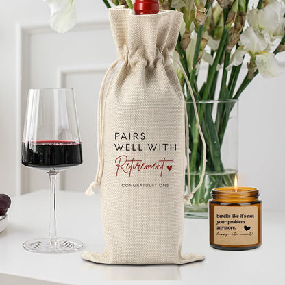 Retirement Wine Bag Scented Candles Set Retirement Gift for Woman, Men - 3.5oz Lavender Scented Soy Wax Candle- Best 2025 Retired Gifts for Women, Men, Friends, Coworker, Teacher