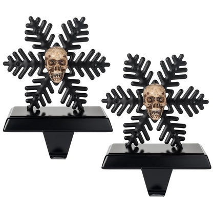 2 Pack Gothic Stocking Holder, Black Snowflake Skull Mantel Hangers - Variation: 2+Snowflake