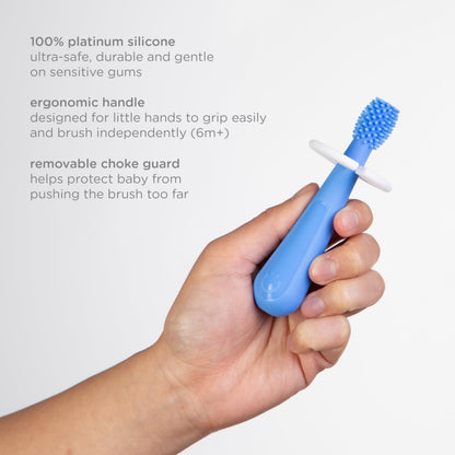 Ubbi Grow with Me Toothbrush Training Set for Babies and Toddlers, Includes One 360° Food-Grade Platinum Silicone and One Soft Bristled Toothbrush, Polaris Blue and Zest Green
