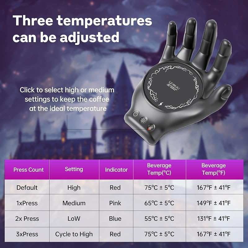Devil's Hand Coffee Warmer with Mug Set - 3 Temp Settings, 8H Auto Shut Off, Black Variation: Black with a Mug